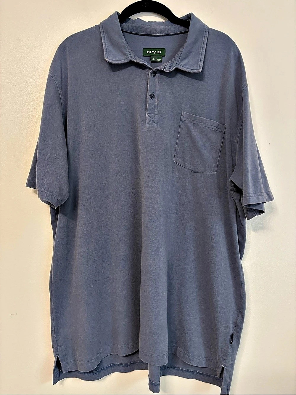 Orvis Men's Washed Slate Blue Gray Stretch Cotton Polo Shirt Sz XL